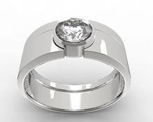 bezel ring set in sterling silver and white moissanite