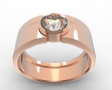 bezel ring set in rose gold and white moissanite